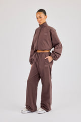 Oversized Nylon Track Jacket & Waistbandless Jogger - Dark Brown