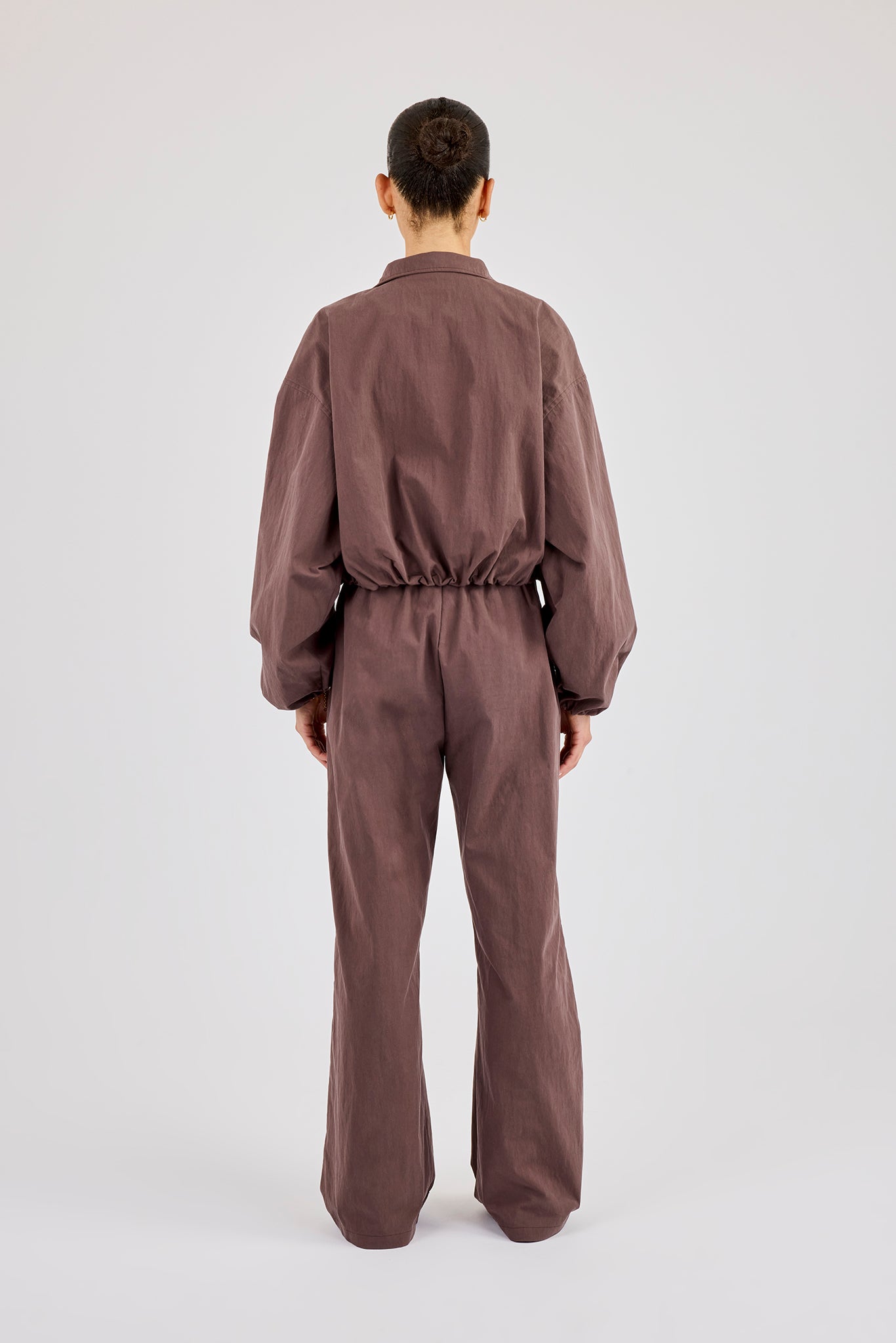 Oversized Nylon Track Jacket & Waistbandless Jogger - Dark Brown