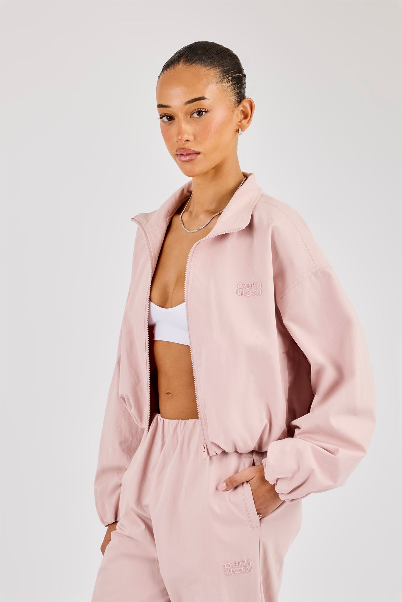 Oversized Nylon Track Jacket - Light Pink