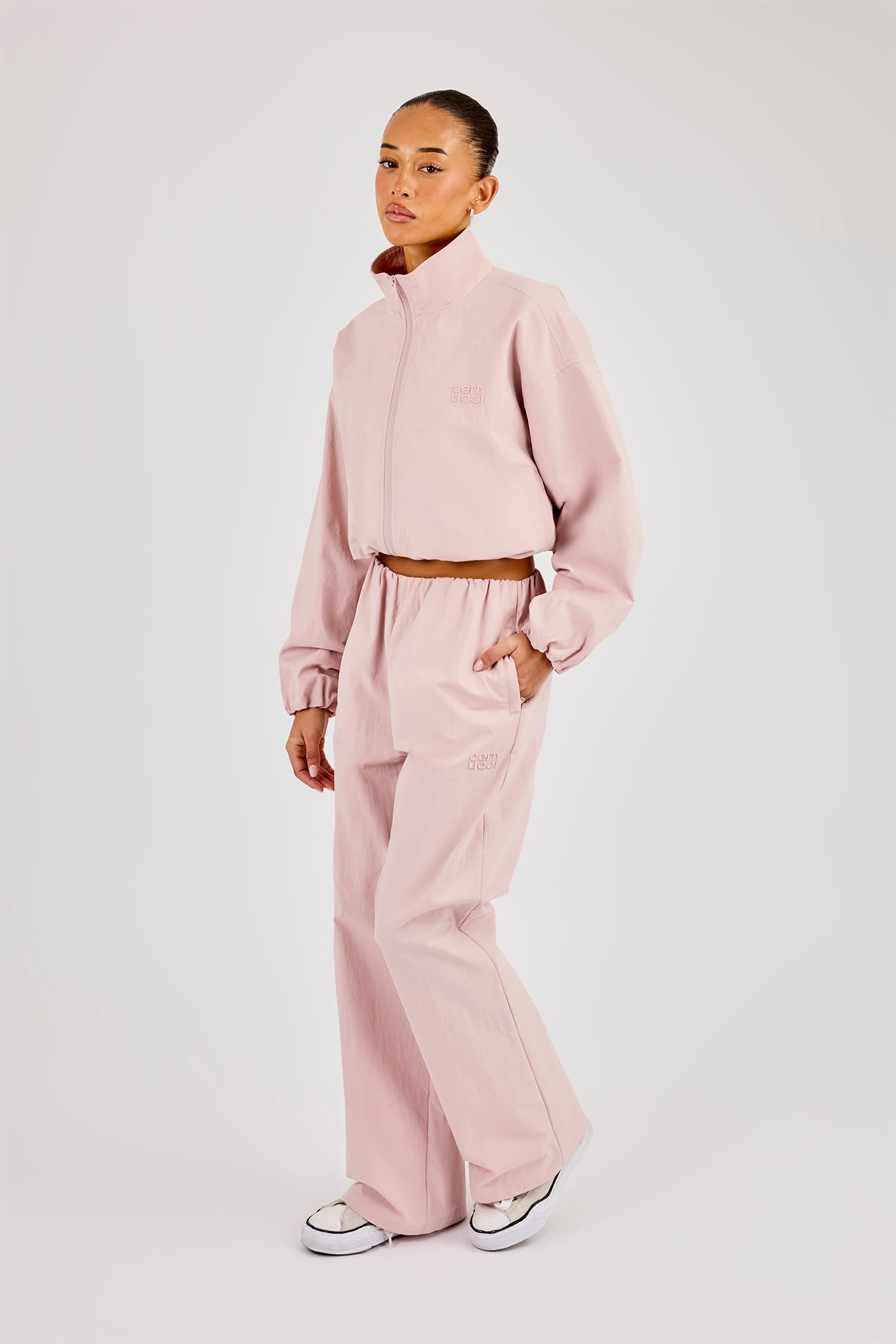 Nylon Track Jacket & Waistband Detail Jogger - Light Pink – Cernucci
