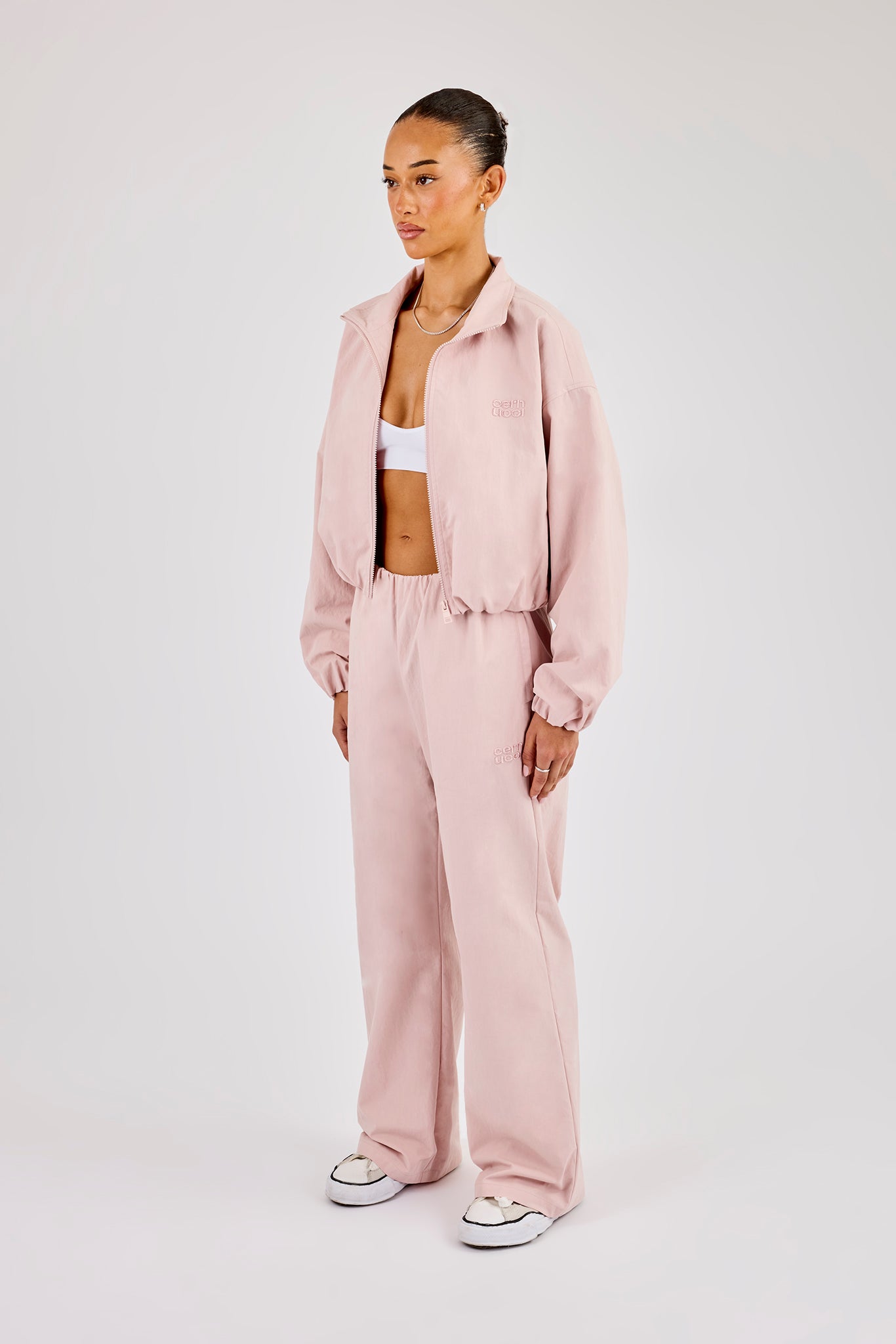 Oversized Nylon Track Jacket & Waistbandless Jogger - Light Pink