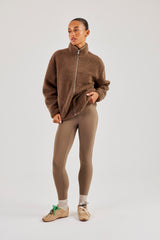 Borg Fleece mit durchgehendem Reißverschluss - Braun