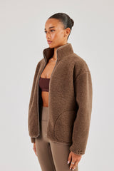 Borg Fleece mit durchgehendem Reißverschluss - Braun