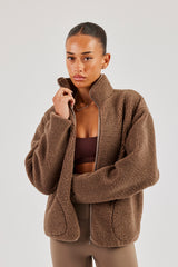 Borg Fleece mit durchgehendem Reißverschluss - Braun