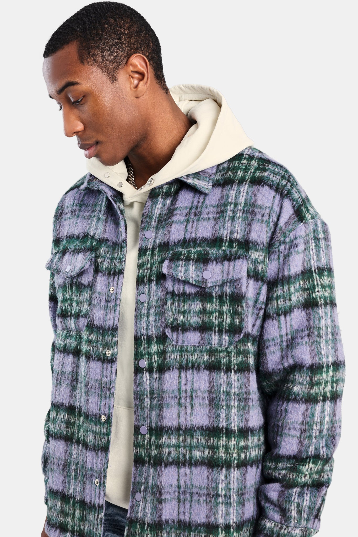 トップス OMBRE CHECK JACKET /PURPLE CHECK Size2 Oversized Brushed Check Overshirt - Purple | Mens Shirts | Shop