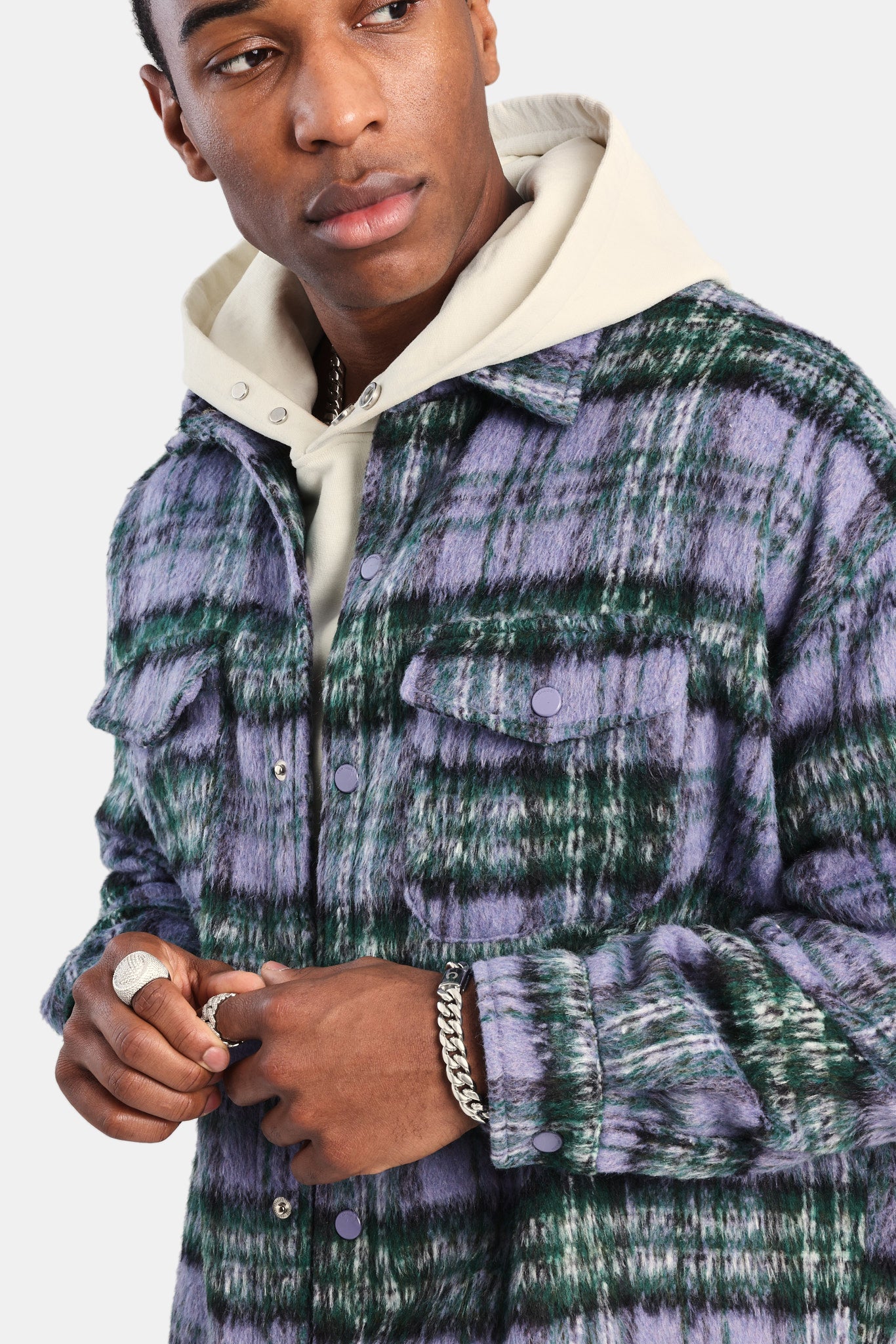 Oversized Brushed Check Overshirt - Purple | Mens Shirts | Shop