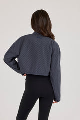Check Funnel Neck Jacket - Navy