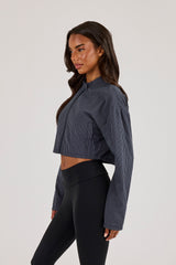 Check Funnel Neck Jacket - Navy