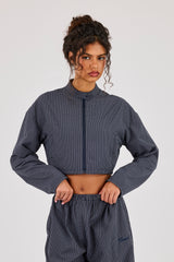 Check Funnel Neck Jacket - Navy
