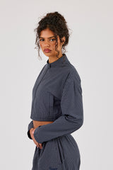 Check-Jacke mit Trichterkragen – Marine