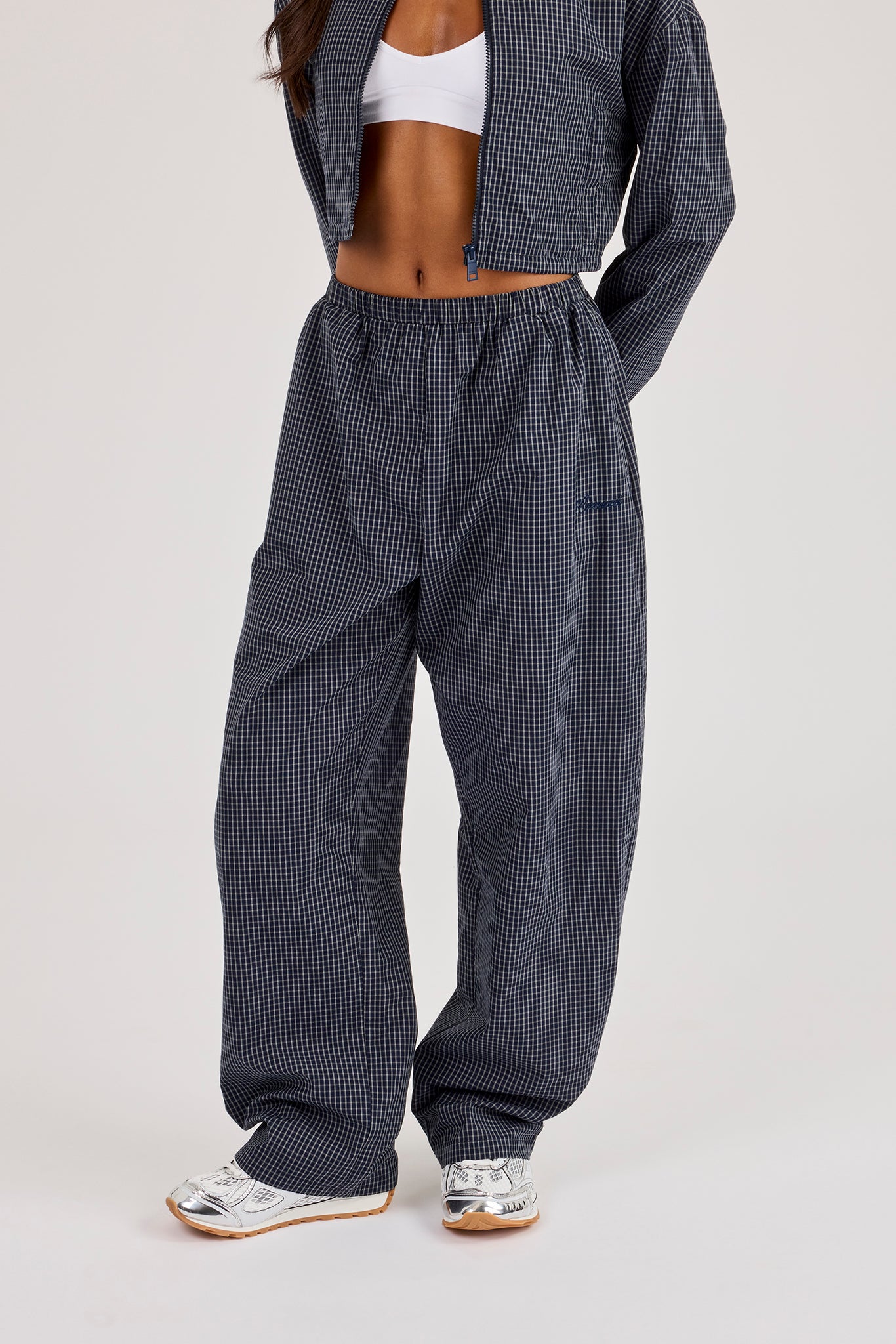 Check Barrel Leg Trouser - Navy