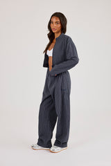 Check Funnel Neck Jacket & Barrel Leg Trouser - Navy