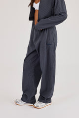 Check Barrel Leg Trouser - Navy