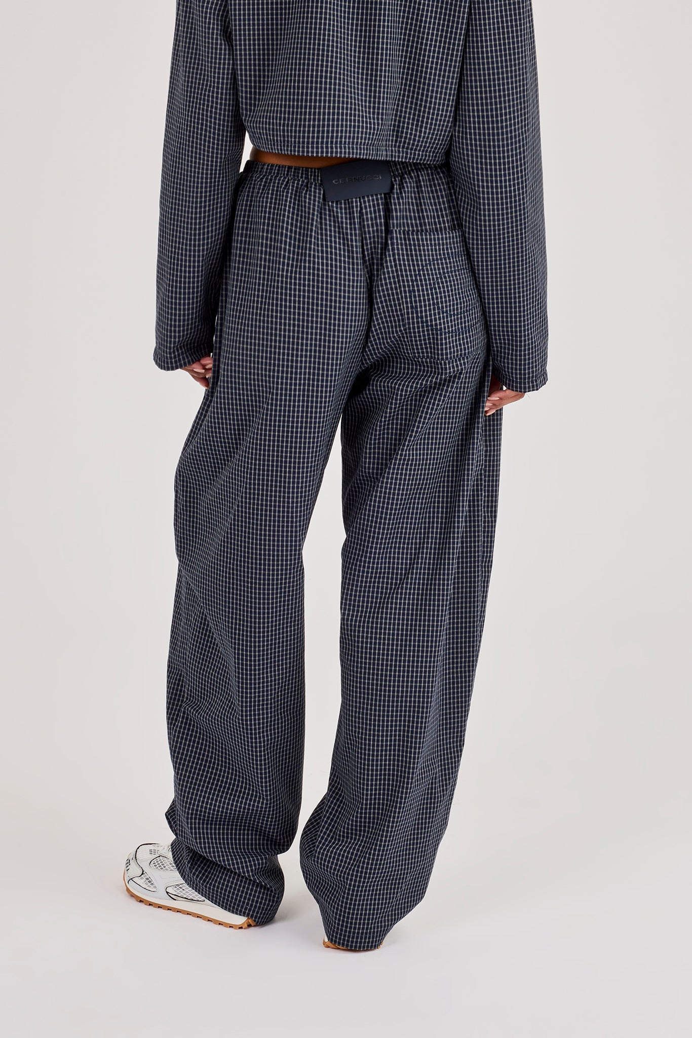Check Barrel Leg Trouser - Navy
