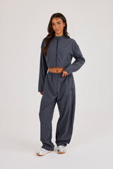 Check Funnel Neck Jacket & Barrel Leg Trouser - Navy