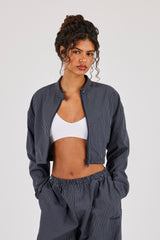 Check-Jacke mit Trichterkragen – Marine