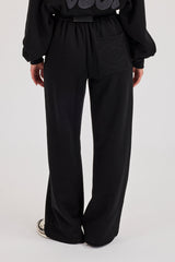 Chain Stitch Wide Leg Jogger - Black