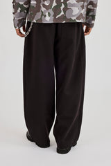 Wide Leg Tailored Trouser & 10mm Polished Double Layer Cross Motif Jean Chain - Black