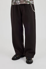 Wide Leg Tailored Trouser & 10mm Polished Double Layer Cross Motif Jean Chain - Black