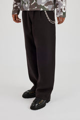 Wide Leg Tailored Trouser & 10mm Polished Double Layer Cross Motif Jean Chain - Black