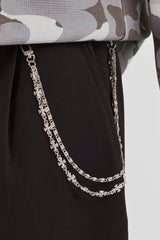 Wide Leg Tailored Trouser & 10mm Polished Double Layer Cross Motif Jean Chain - Black