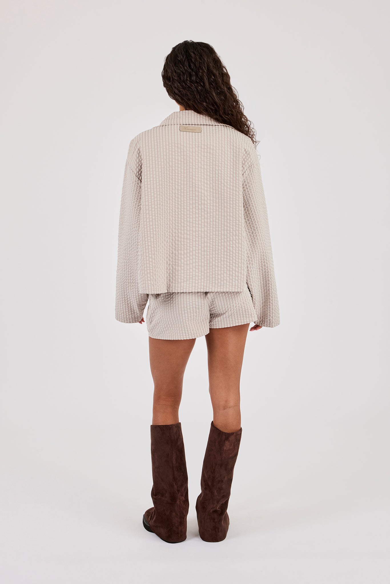 Crinkle Check Nylon Jacket & Short - Stone