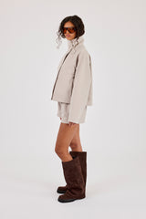 Crinkle Check Nylon Jacket & Short - Stone