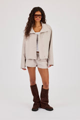 Crinkle Check Nylon Jacket & Short - Stone
