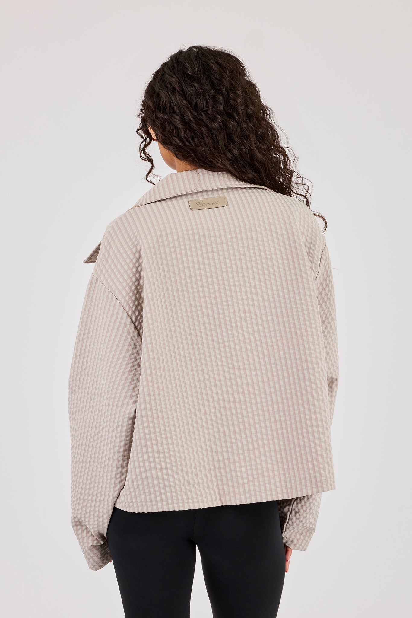 Crinkle Check Nylon Jacket - Stone