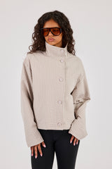 Crinkle Check Nylon Jacket - Stone