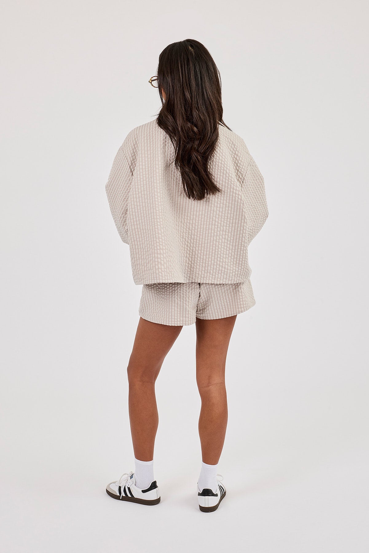 Crinkle Check Nylon Trench Jacket & Short - Stone