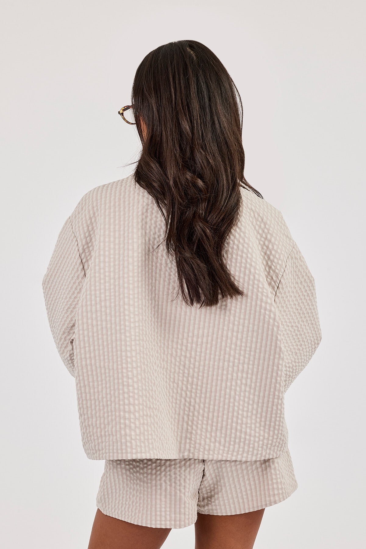 Crinkle Check Nylon Trench Jacket - Stone