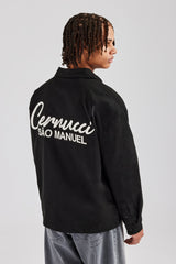 Baumwollhemd mit Reißverschluss und Stickerei - Schwarz