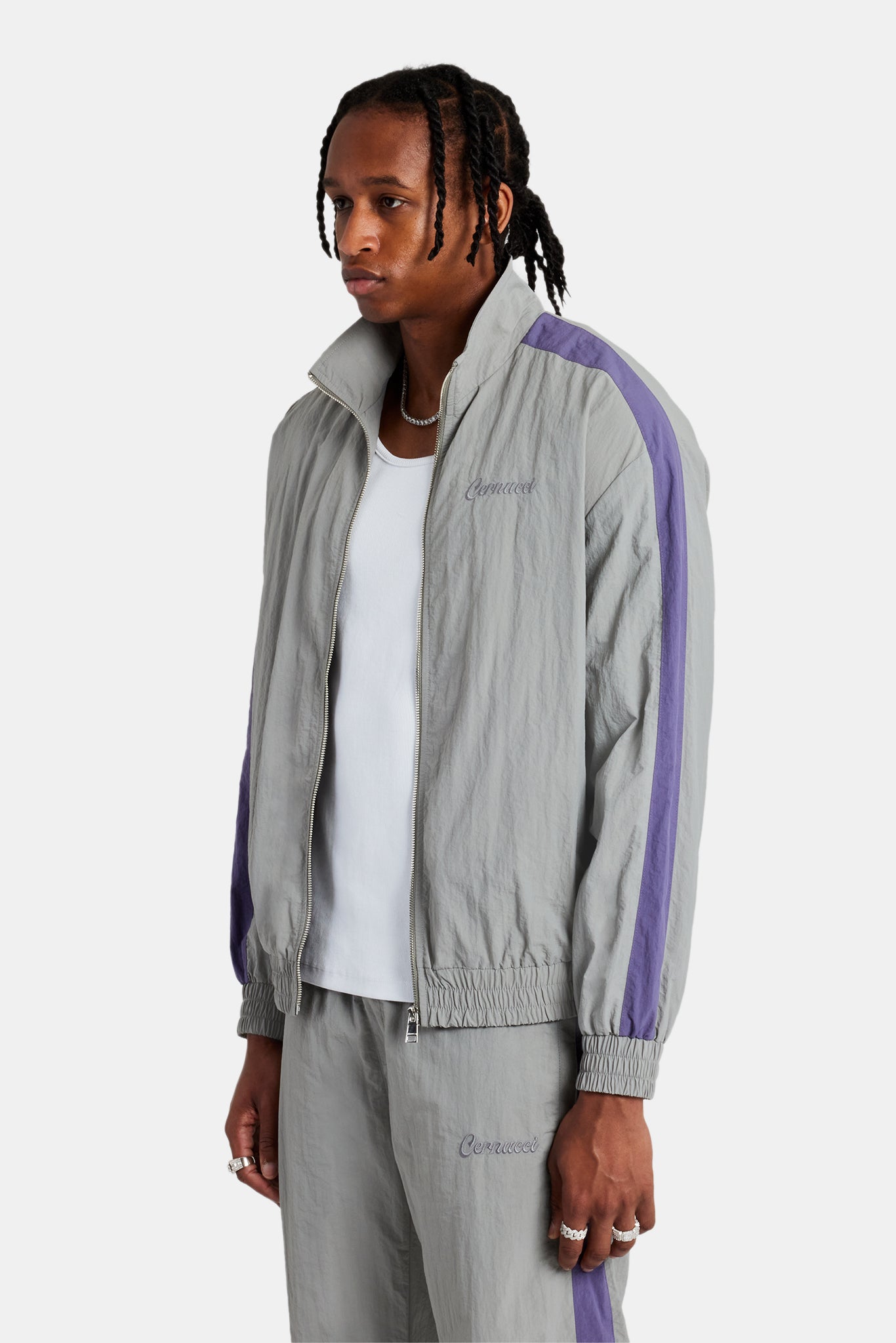 Cernucci Panelled Nylon Track Jacket - Charcoal | Mens Outerwear