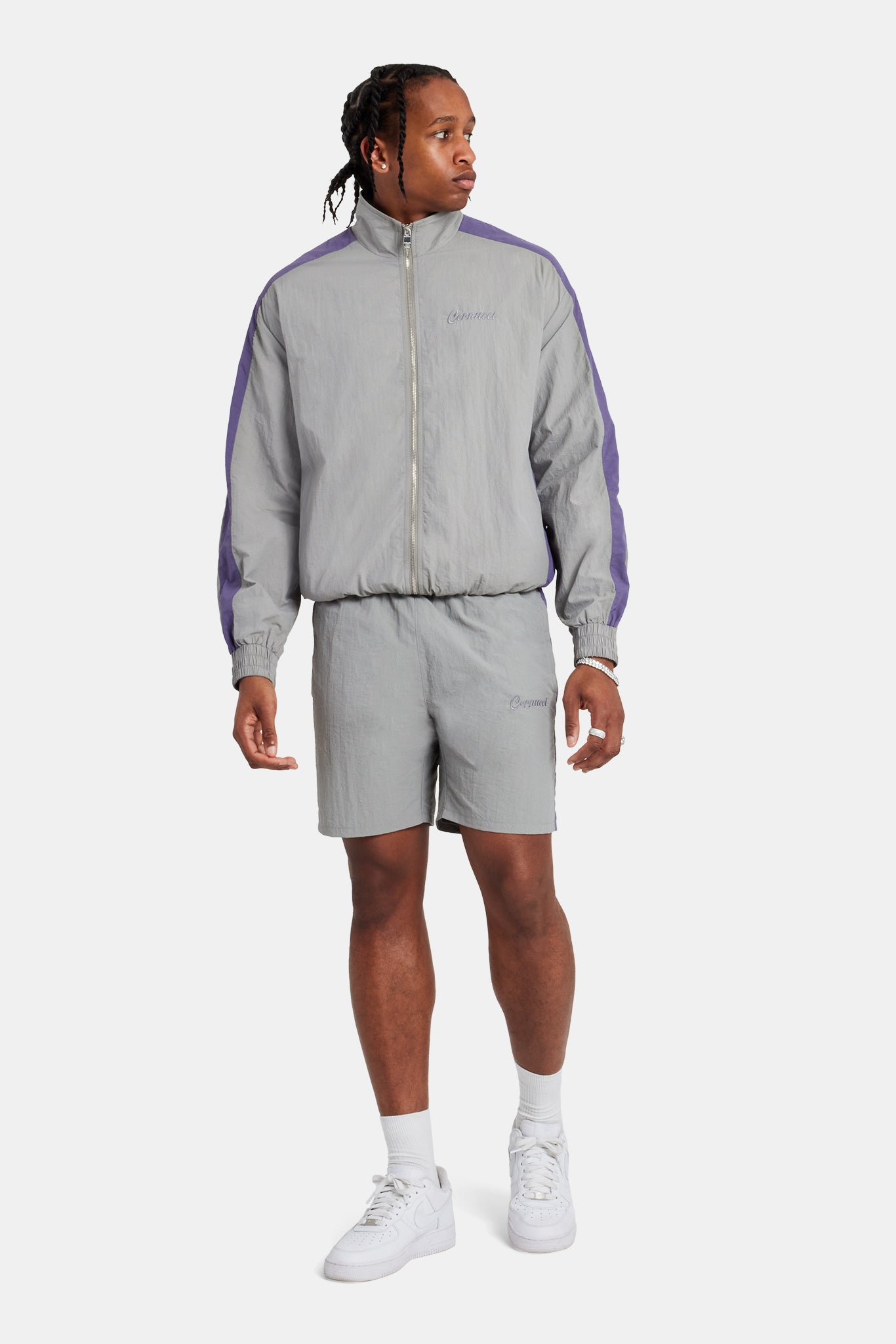 Cernucci Panelled Nylon Track Jacket & Short Set - Charcoal | Mens