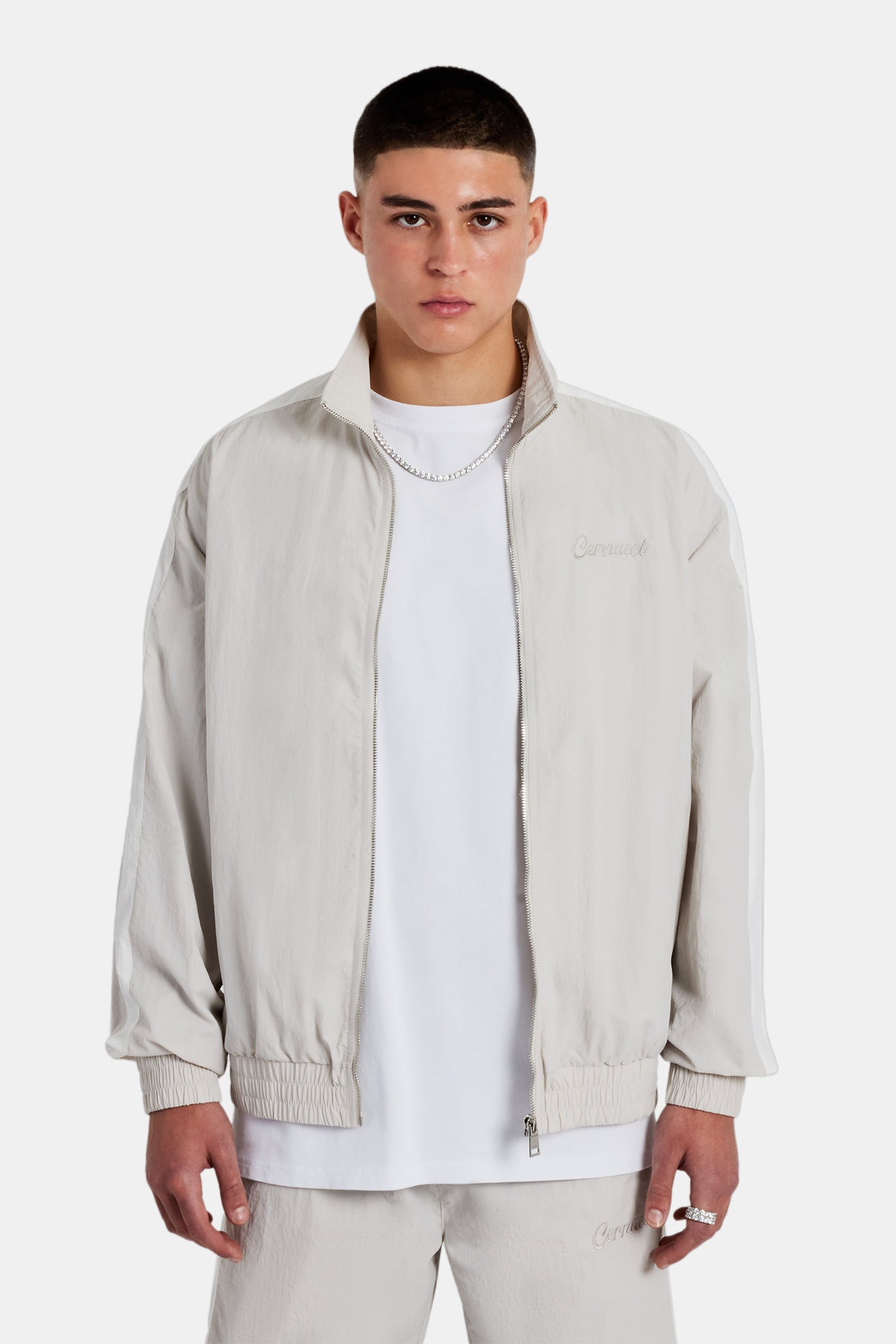 Cernucci Panelled Nylon Track Jacket - Stone | Mens Outerwear