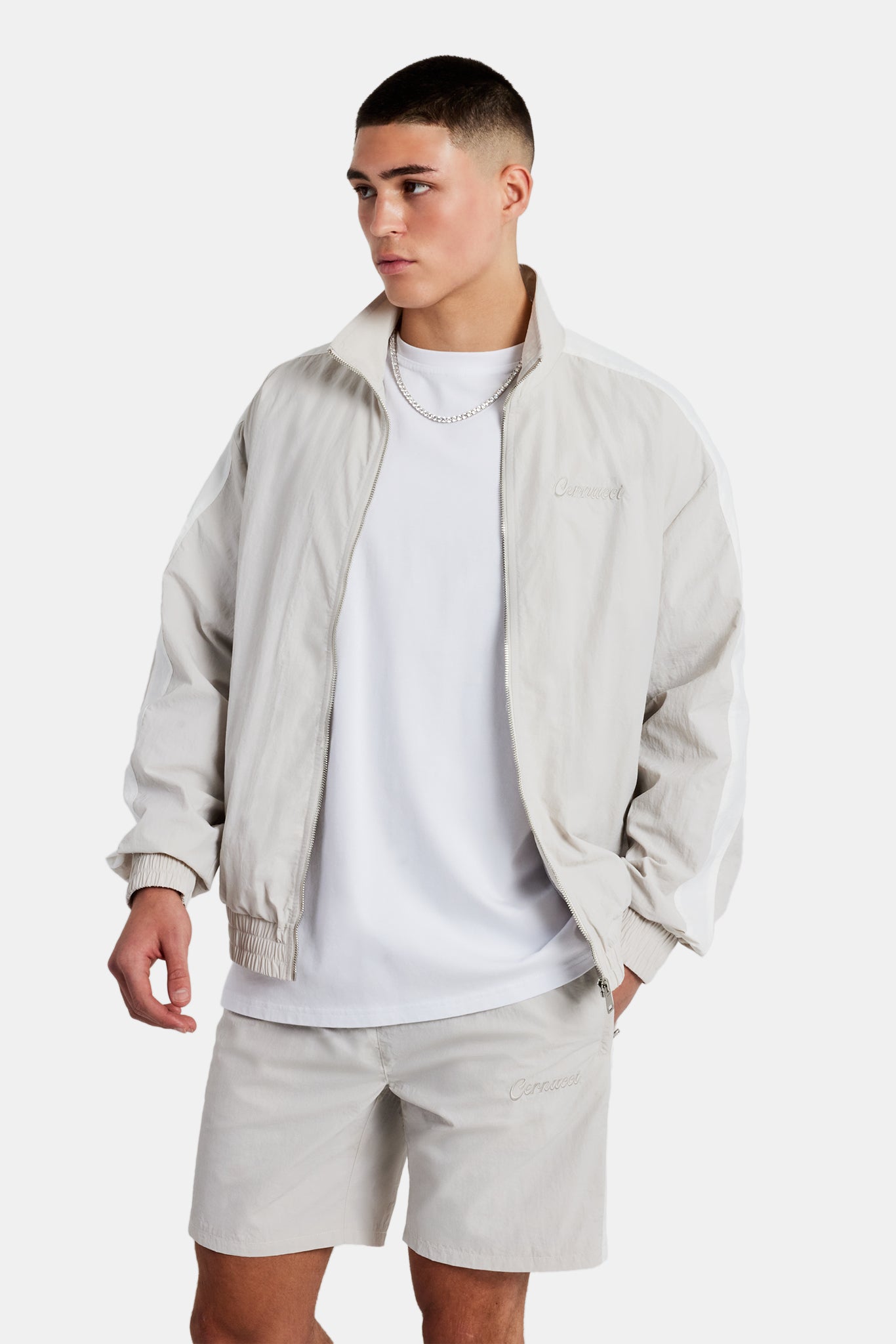 Cernucci Panelled Nylon Track Jacket - Stone | Mens Outerwear