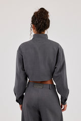 Woven Seam Detail Jacket - Charcoal