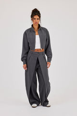 Woven Seam Detail Jacket & Double Pleat Barrel Leg Trouser - Charcoal