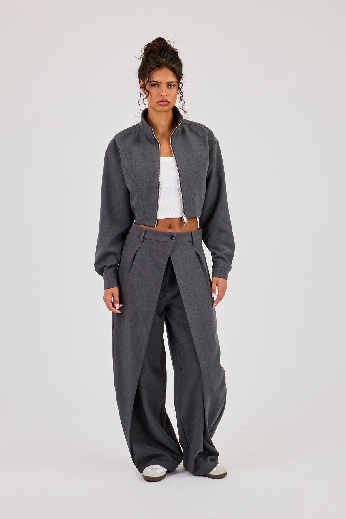 Woven Seam Detail Jacket - Charcoal