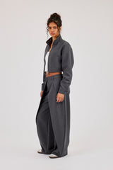 Woven Seam Detail Jacket & Double Pleat Barrel Leg Trouser - Charcoal