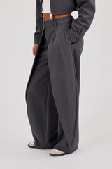 Woven Double Pleat Barrel Leg Trouser - Charcoal