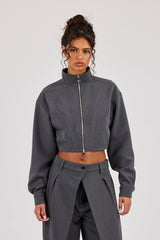 Woven Seam Detail Jacket - Charcoal