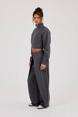 Woven Seam Detail Jacket & Double Pleat Barrel Leg Trouser - Charcoal