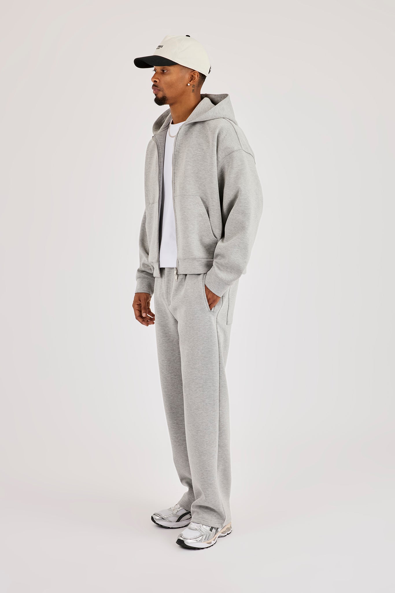 Scuba Zip Through Boxy Hoodie & Relaxed Trouser - Grau