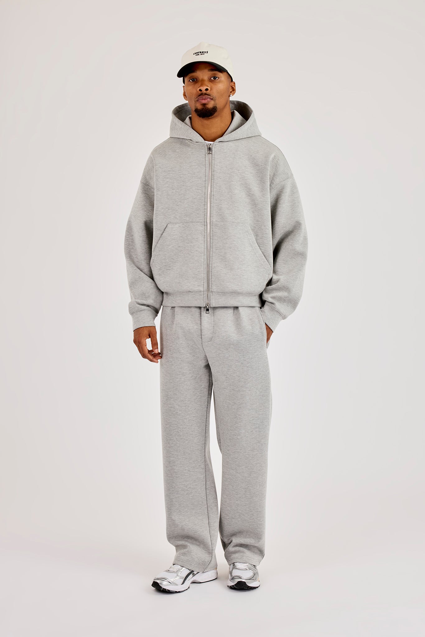 Scuba Zip Through Boxy Hoodie & Relaxed Trouser - Grau