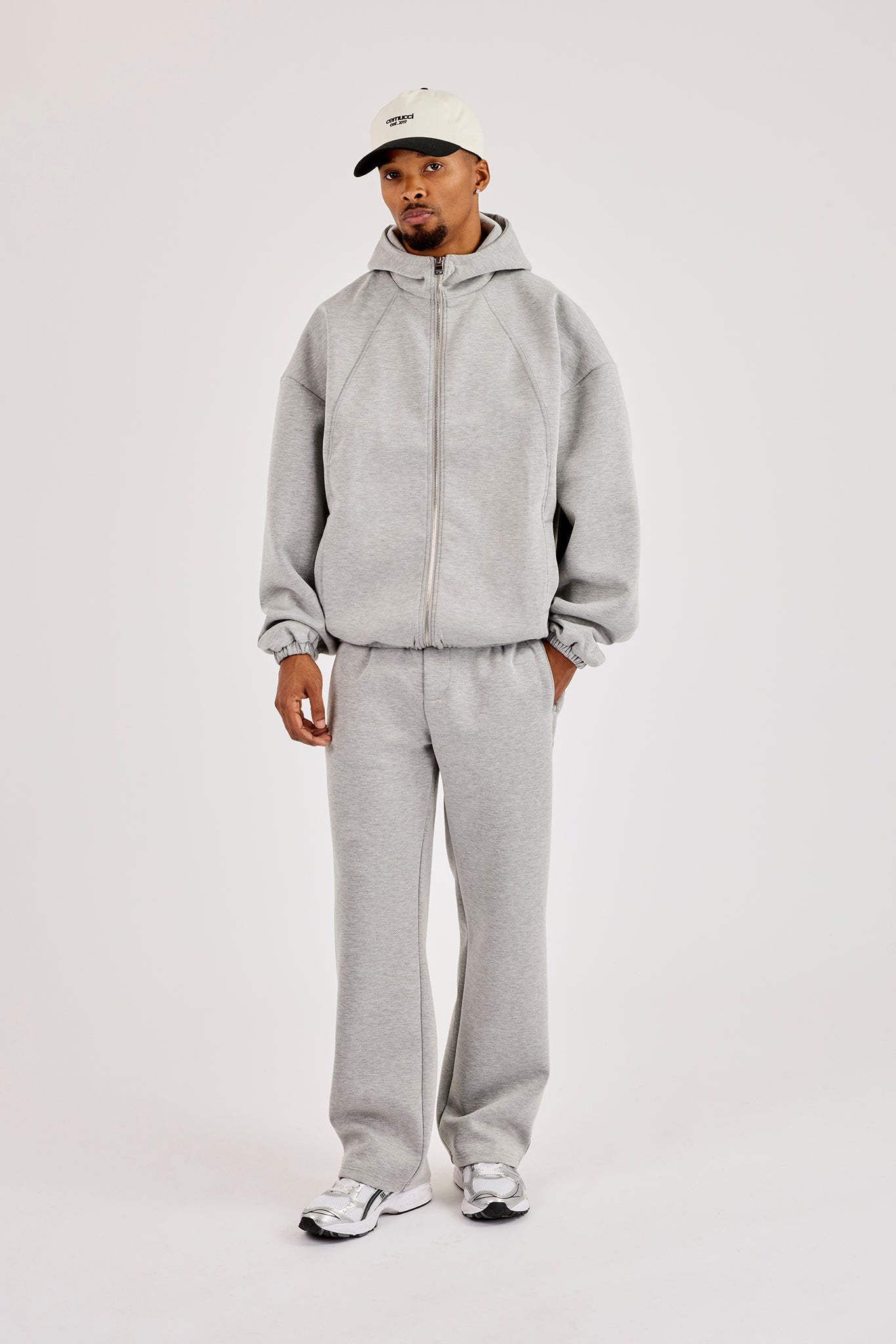 Zip Hooded Panelled Scuba Jacket & Relaxed Scuba Trouser - Grey