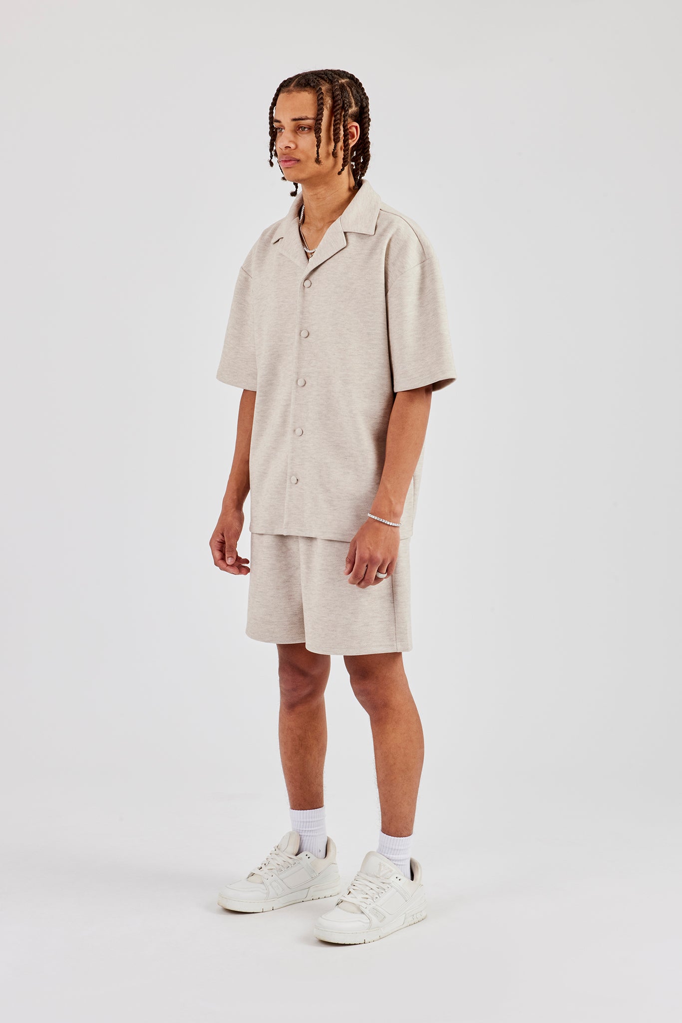 Textured Revere Collar Shirt - Stone