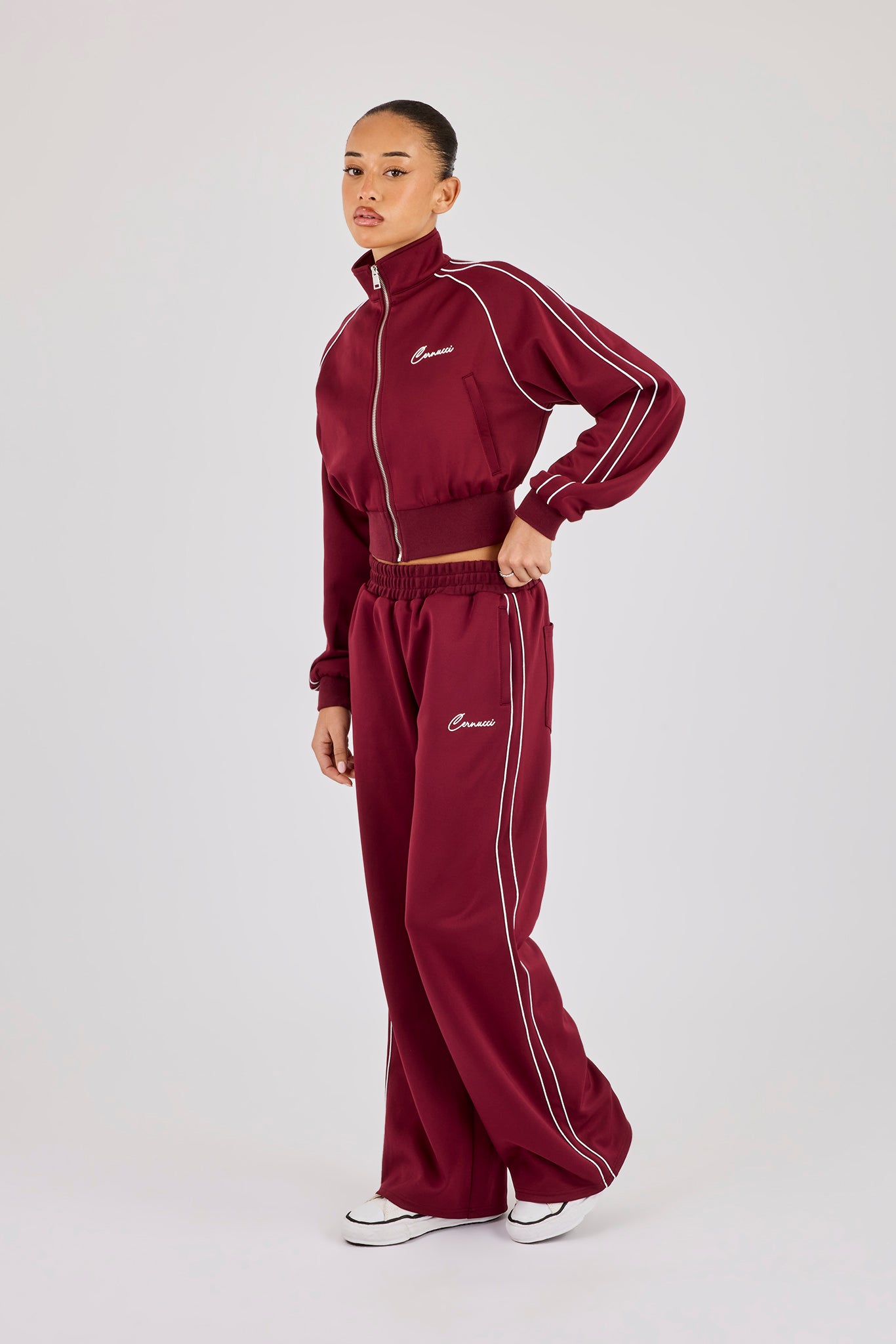 Poly Piping Track Jacket - Burgundy