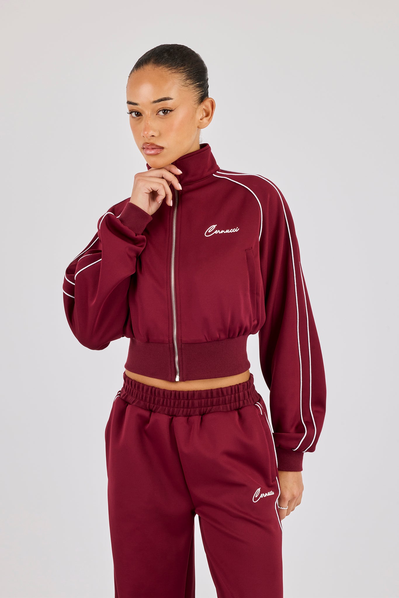 Poly Piping Track Jacket - Burgundy